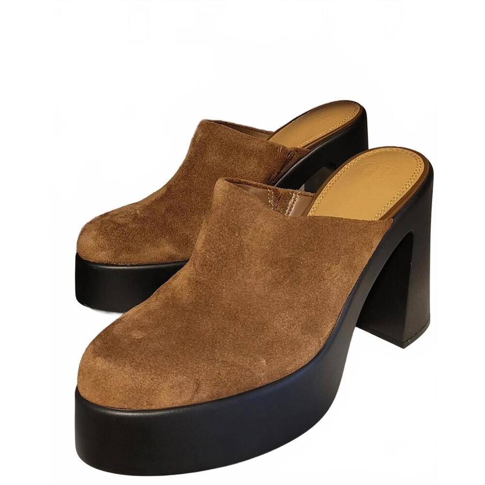 Gianni Bini Womens Bono Brown Suede Clog Platform Mules Shoes Size 9M